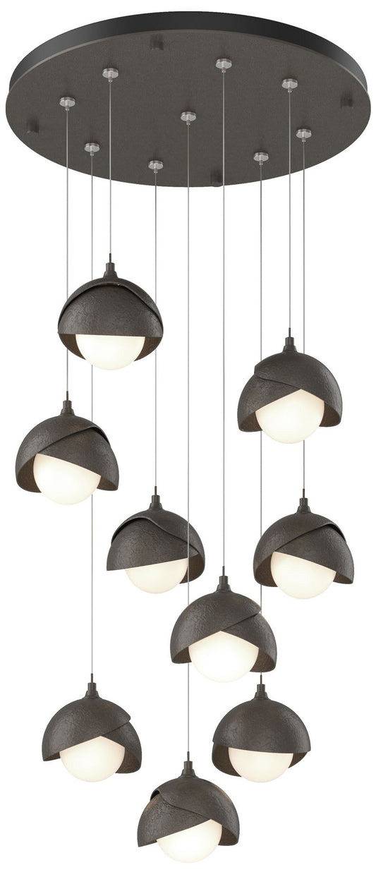 Brooklyn 20.5" 9-Light Dark Smoke Round Long 2-Shade Pendant