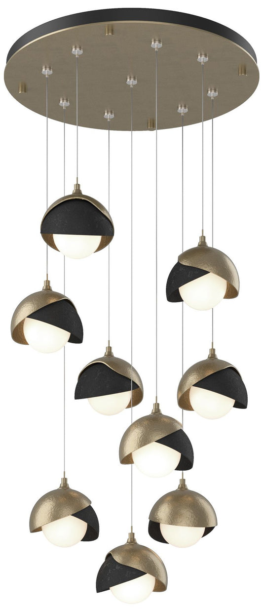 Brooklyn 20.5" 9-Light Gold & Black Round Long 2-Shade Pendant