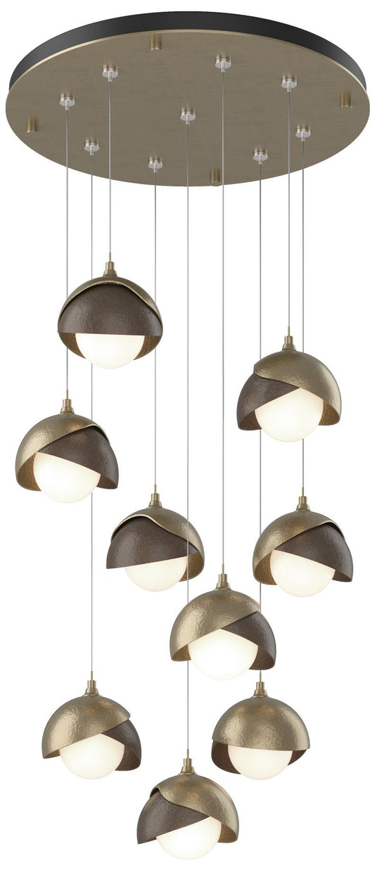 Brooklyn 20.5" 9-Light Gold & Bronze Round Long 2-Shade Pendant