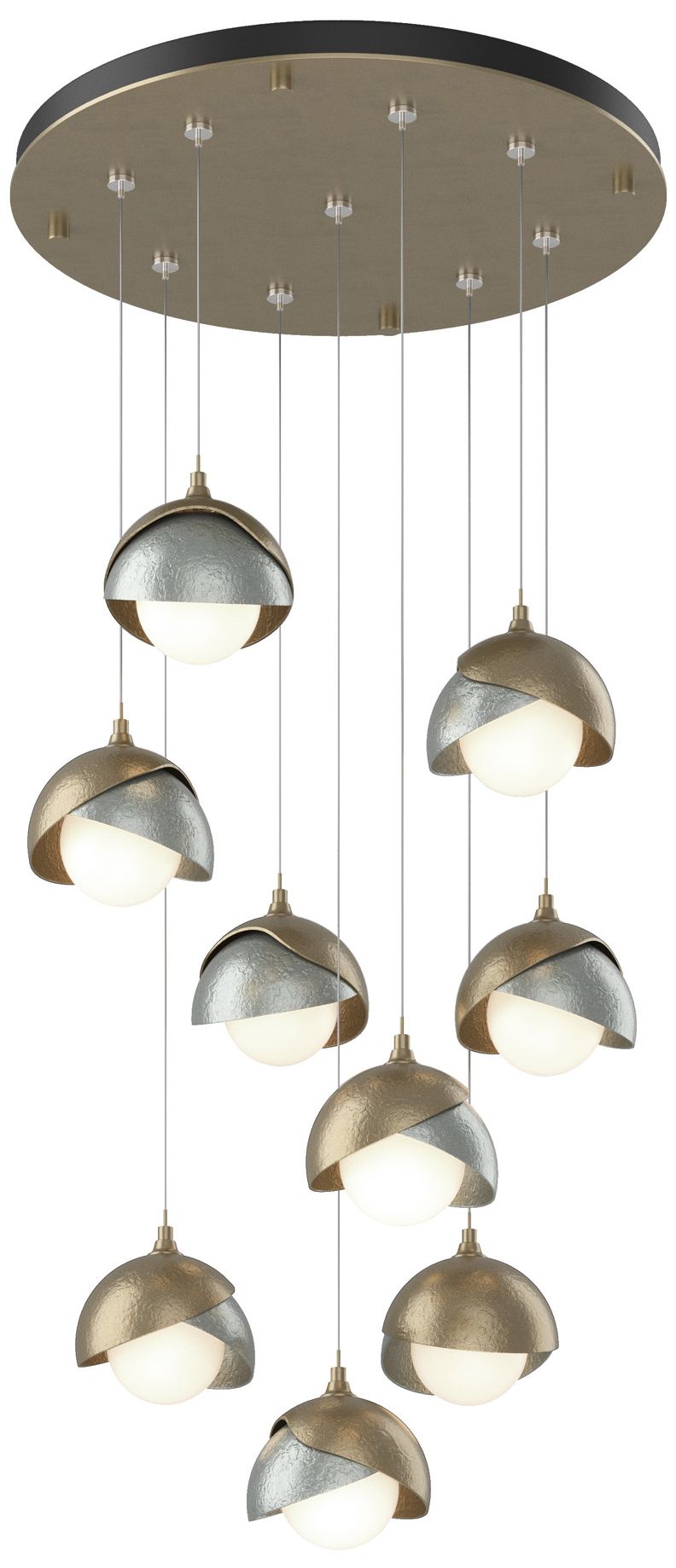 Brooklyn 20.5" 9-Light Gold & Platinum Round Long 2-Shade Pendant