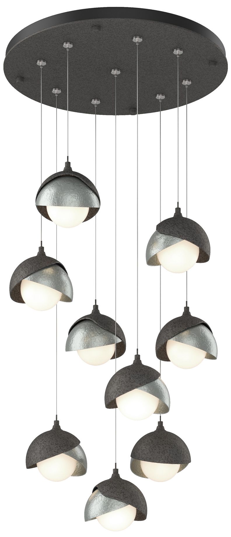 Brooklyn 20.5" 9-Light Iron & Platinum Round Long 2-Shade Pendant