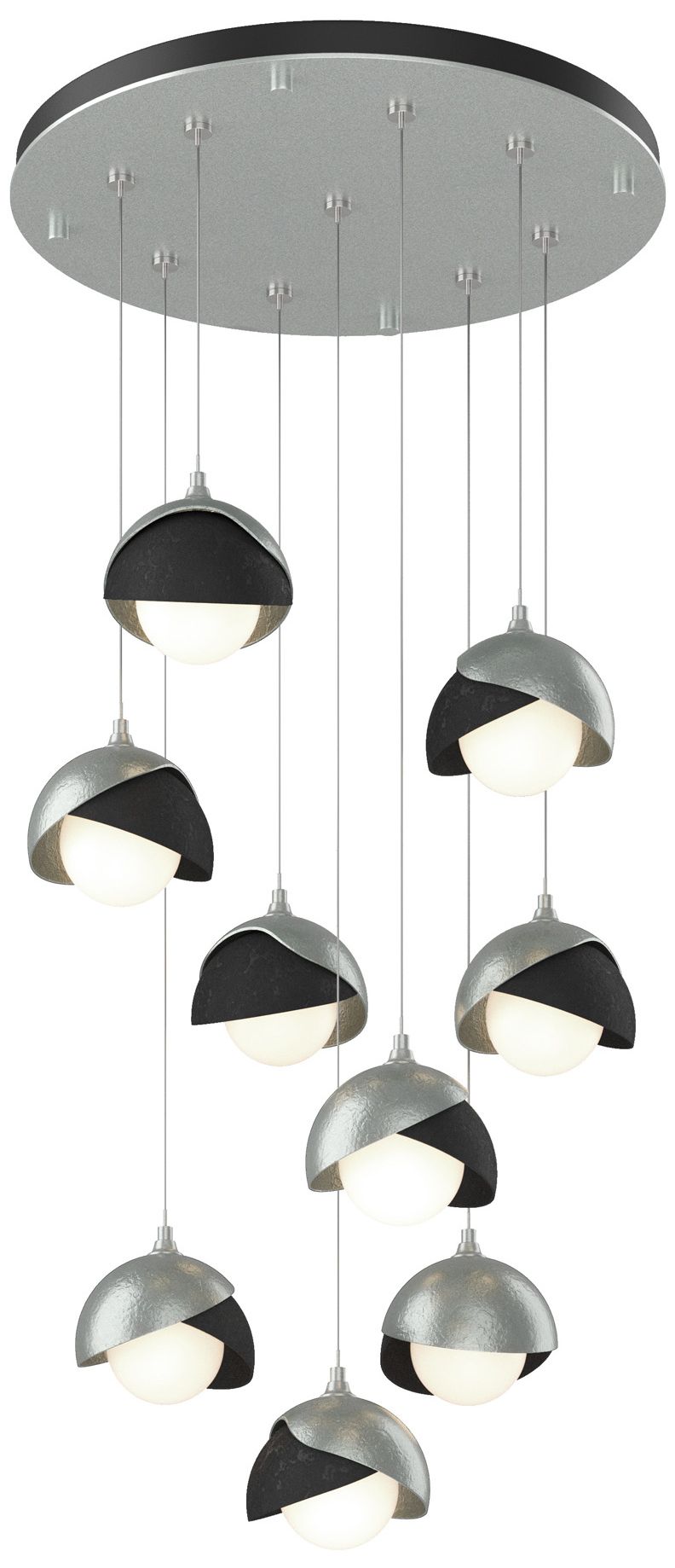 Brooklyn 20.5" 9-Light Platinum & Black Round Long 2-Shade Pendant