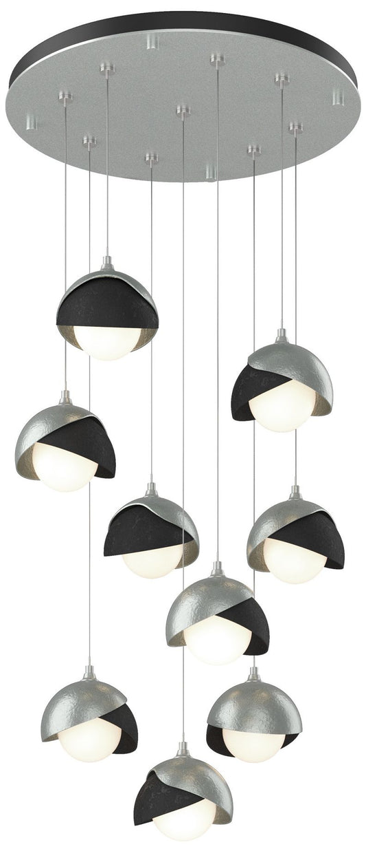 Brooklyn 20.5" 9-Light Platinum & Black Round Long 2-Shade Pendant