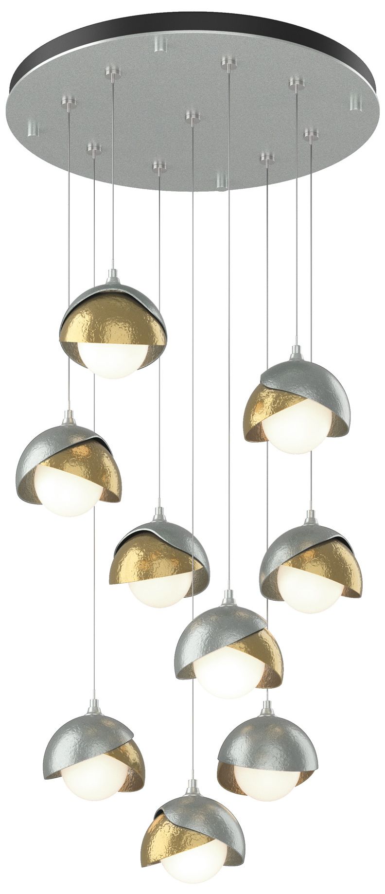 Brooklyn 20.5" 9-Light Platinum & Brass Round Long 2-Shade Pendant