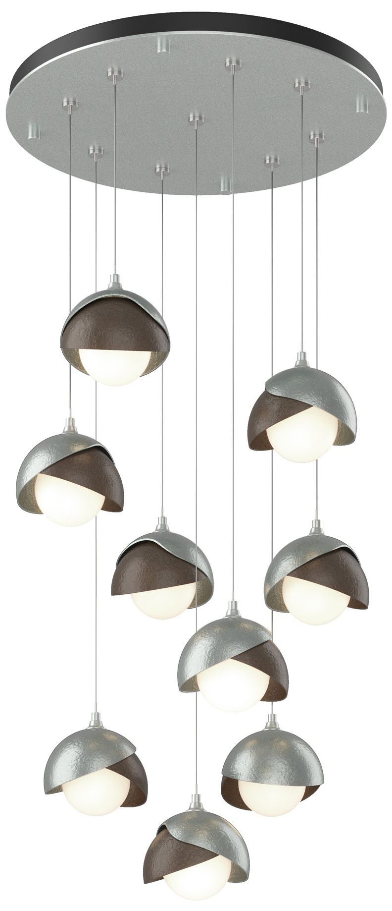 Brooklyn 20.5" 9-Light Platinum & Bronze Round Long 2-Shade Pendan