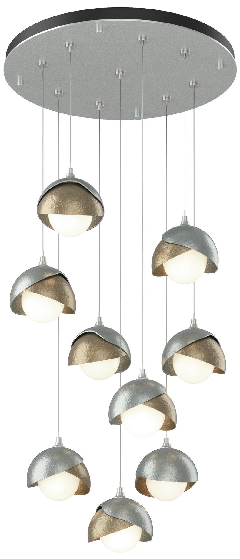 Brooklyn 20.5" 9-Light Platinum & Gold Round Long 2-Shade Pendant