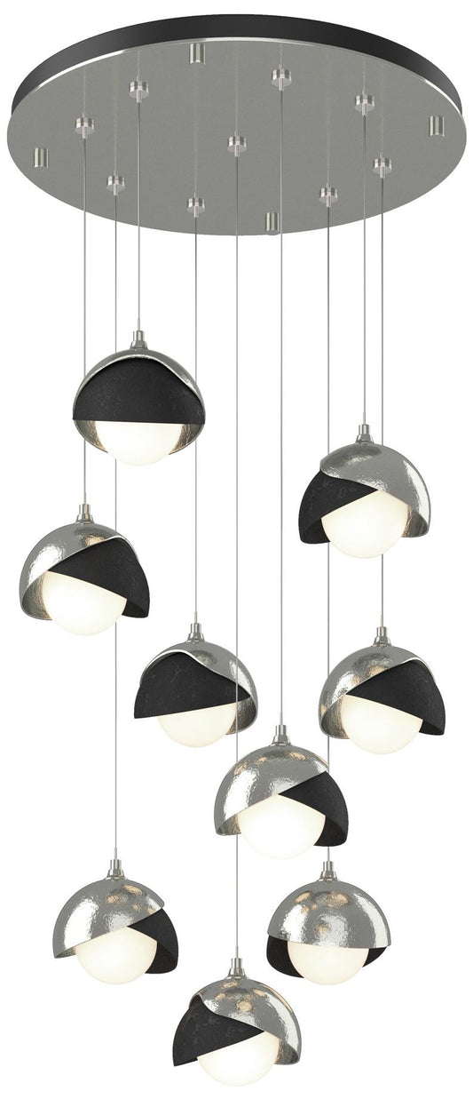 Brooklyn 20.5" 9-Light Sterling & Black Round Long 2-Shade Pendant