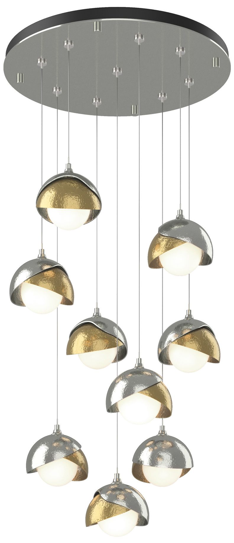 Brooklyn 20.5" 9-Light Sterling & Brass Round Long 2-Shade Pendant