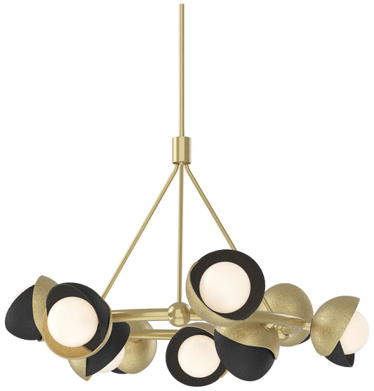 Brooklyn 32"W 9-Light Black Accented Modern Brass Double Shade Ring Pe