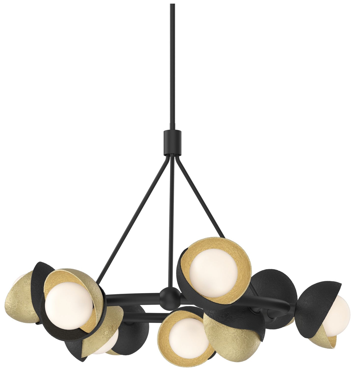 Brooklyn 32"W 9-Light Brass Accented Black Double Shade Ring Pendant