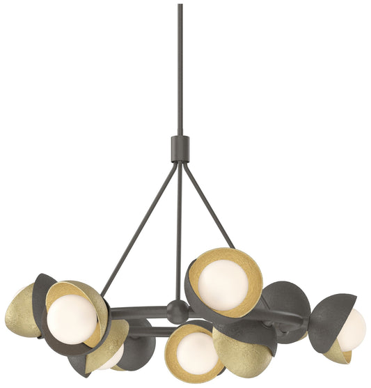 Brooklyn 32"W 9-Light Brass Accented Smoke Double Shade Ring Pendant