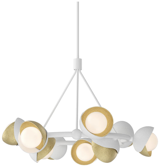 Brooklyn 32"W 9-Light Brass Accented White Double Shade Ring Pendant