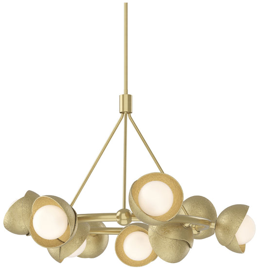 Brooklyn 32"W 9-Light Brass Double Shade Ring Pendant