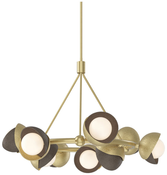 Brooklyn 32"W 9-Light Bronze Accented Brass Double Shade Ring Pendant