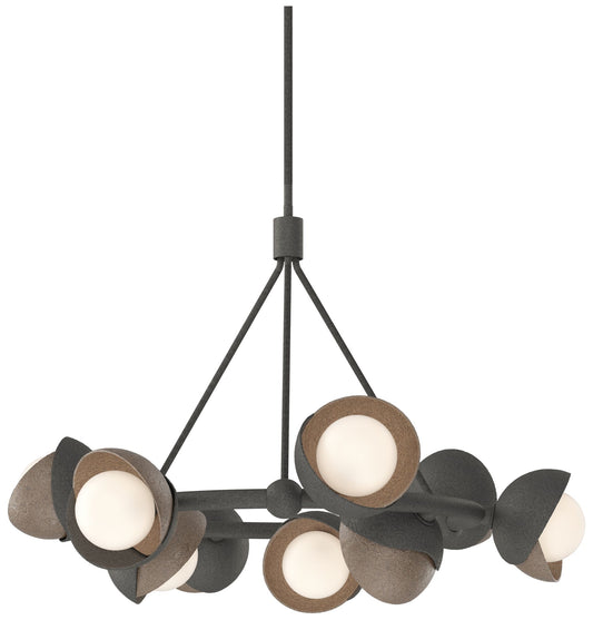 Brooklyn 32"W 9-Light Bronze Accented Iron Double Shade Ring Pendant