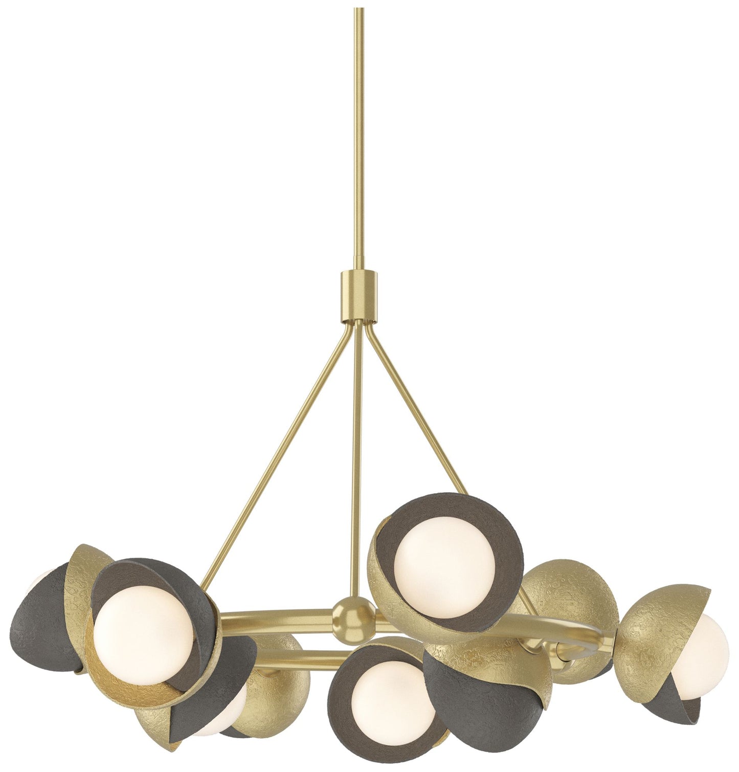 Brooklyn 32"W 9-Light Smoke Accented Modern Brass Double Shade Ring Pe