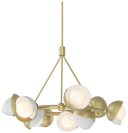 Brooklyn 32"W 9-Light White Accented Modern Brass Double Shade Ring Pe