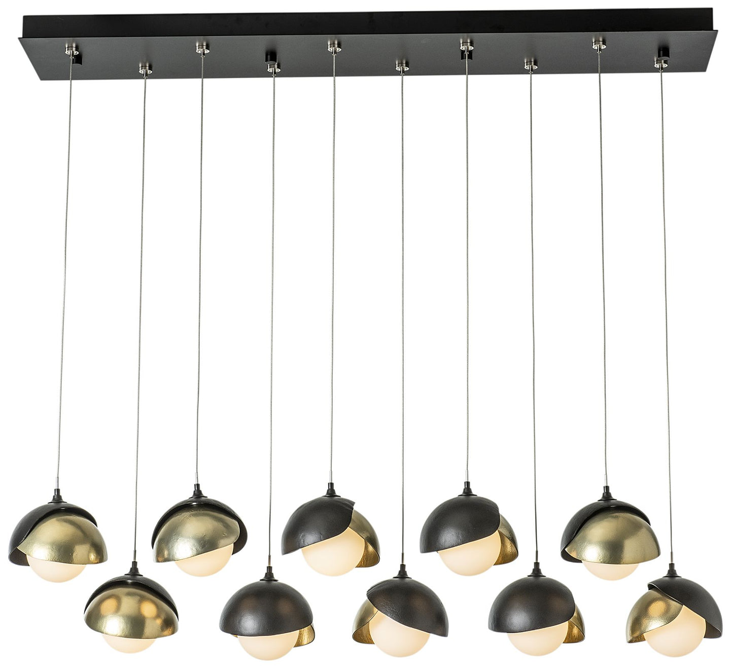 Brooklyn 44.5" Black & Brass Rectangular Long 2-Shade Pendant