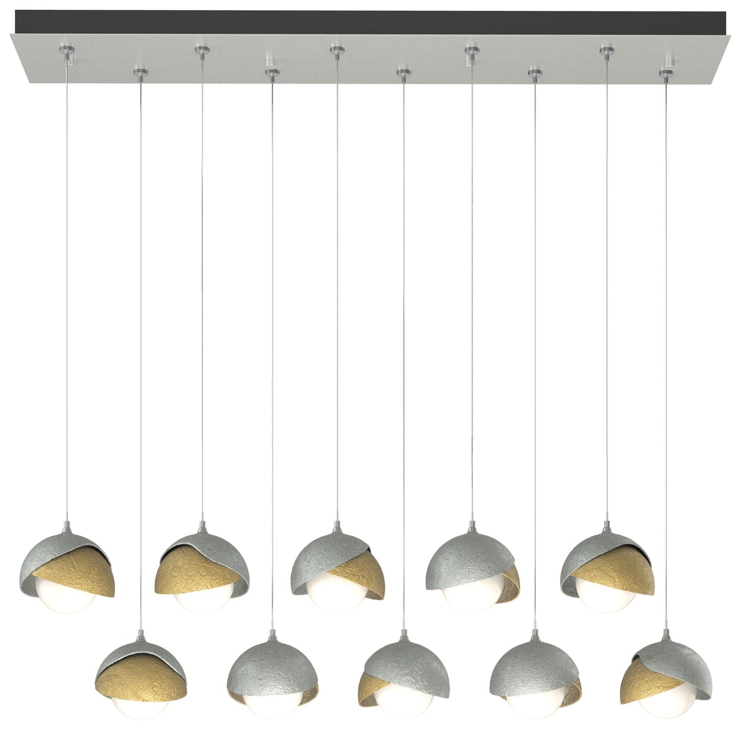 Brooklyn 44.5" Platinum & Brass Rectangular Long 2-Shade Pendant