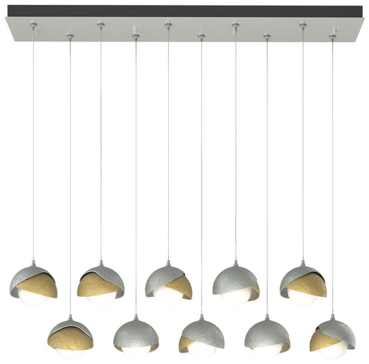 Brooklyn 44.5" Platinum & Brass Rectangular Long 2-Shade Pendant