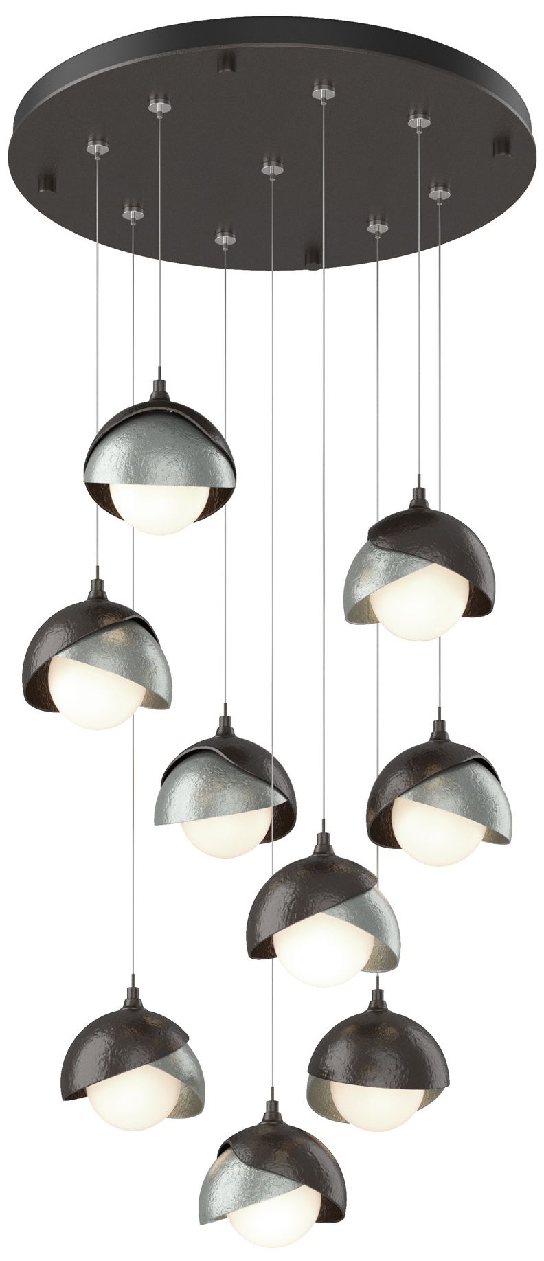 Brooklyn 9-Light Double Shade Round Pendant - Bronze - Platinum - Opal