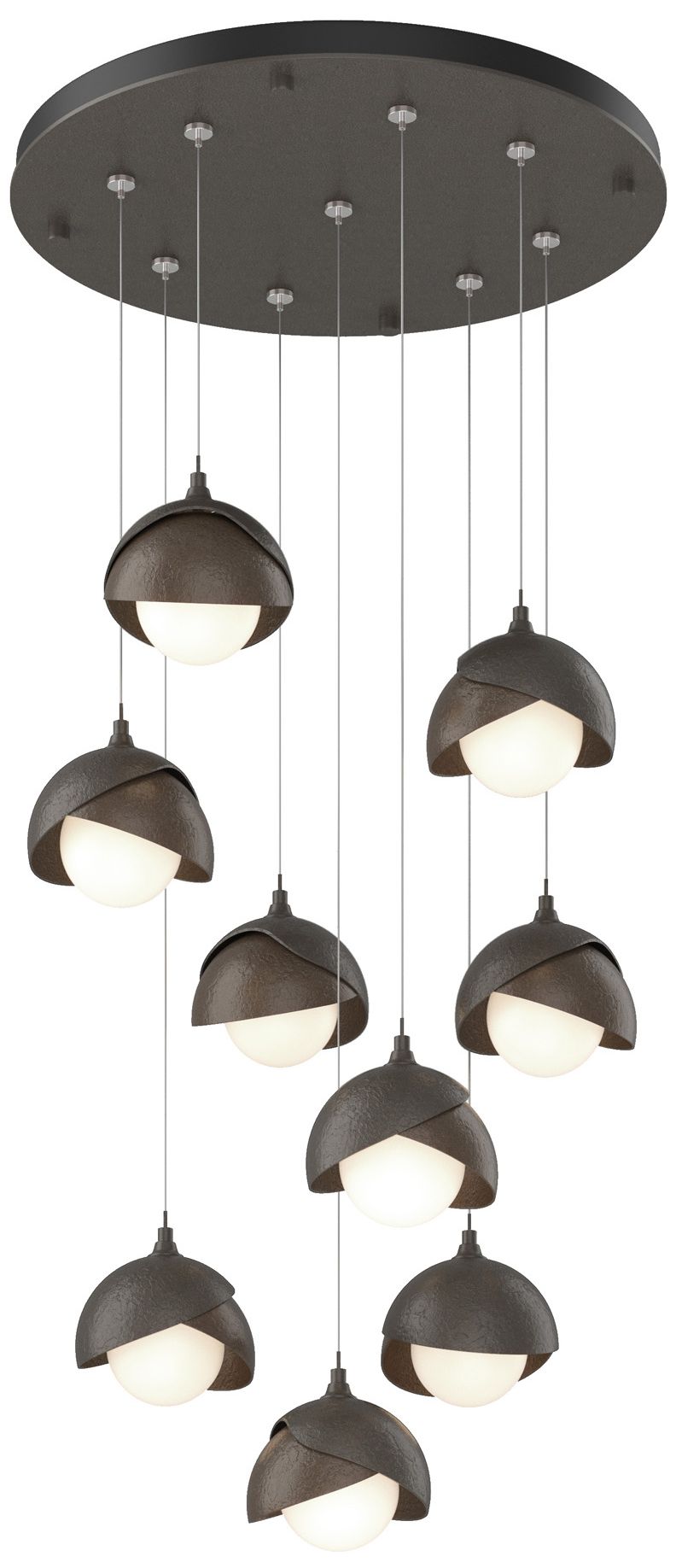 Brooklyn 9-Light Double Shade Round Pendant - Dark Smoke - Bronze - Opal