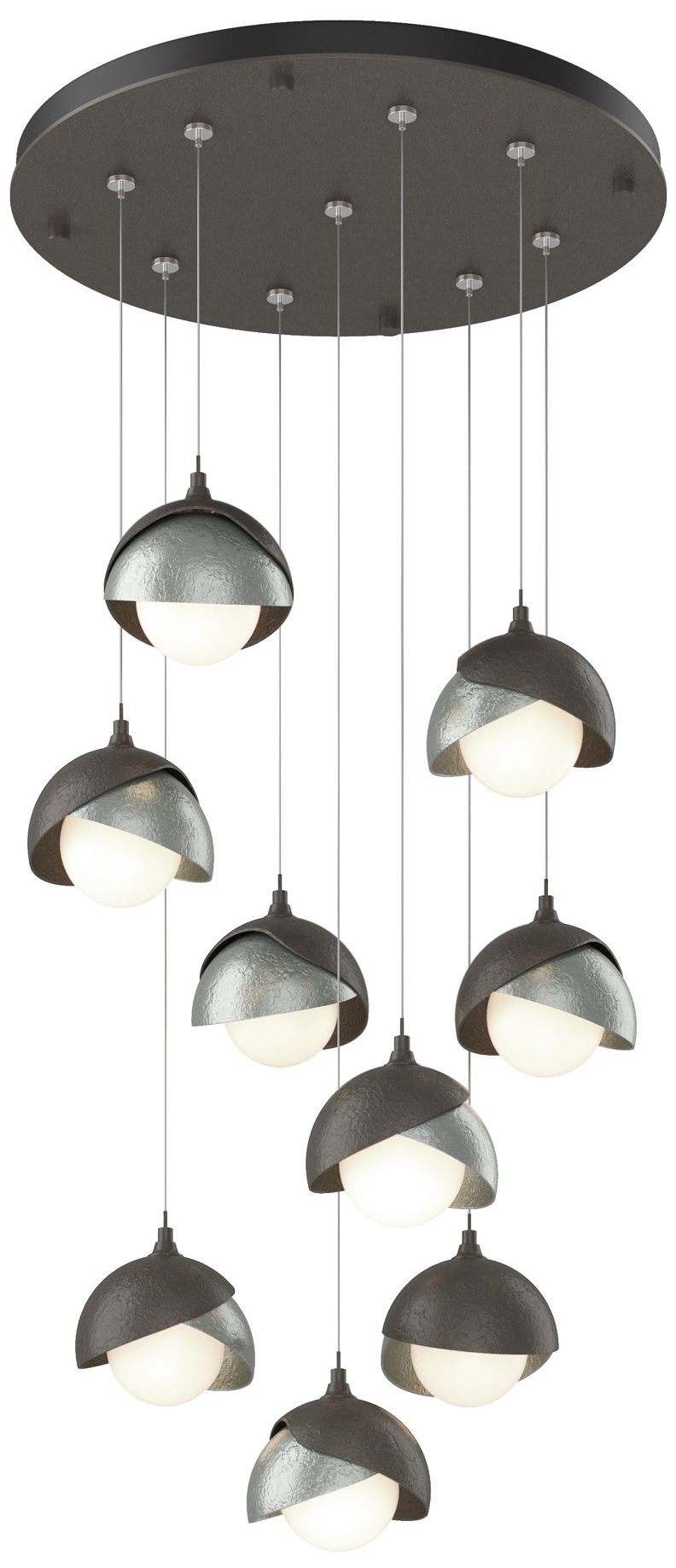 Brooklyn 9-Light Double Shade Round Pendant - Dark Smoke - Platinum - Opal