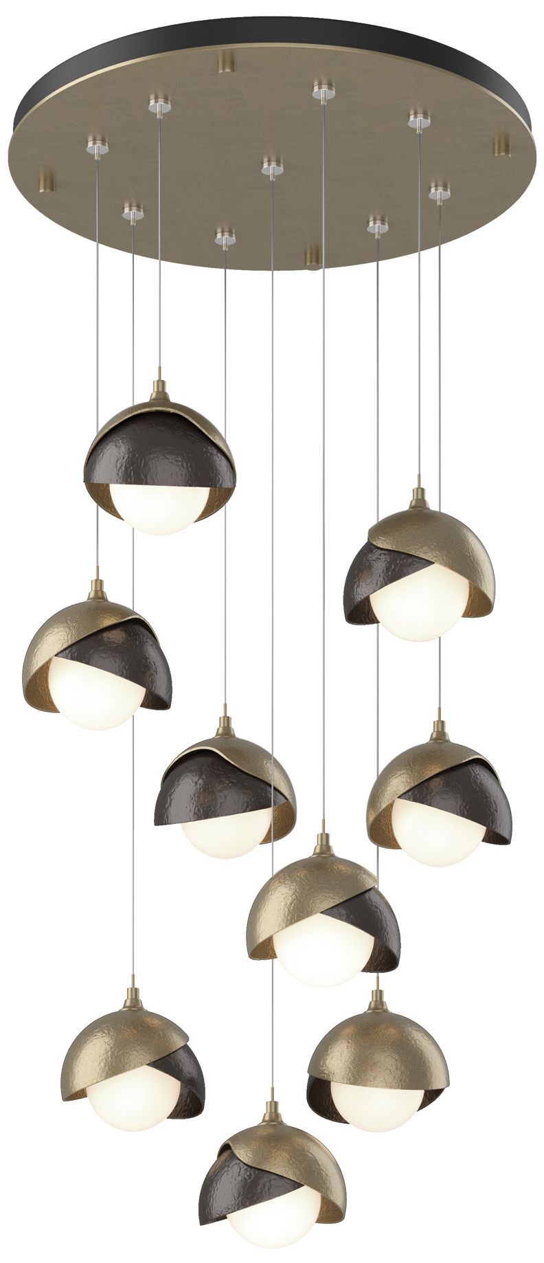 Brooklyn 9-Light Double Shade Round Pendant - Gold - Bronze - Opal