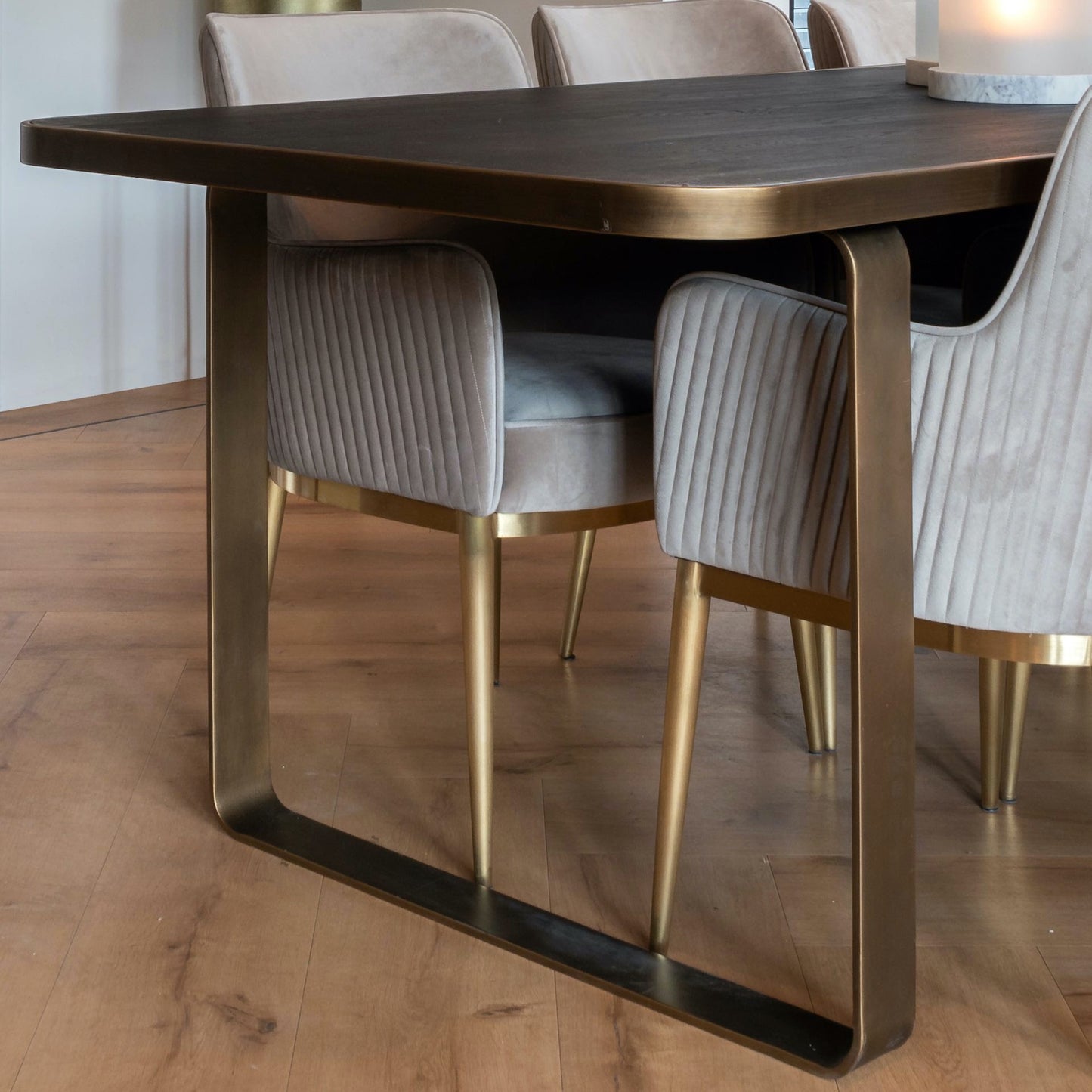 Brushed Gold Effect And Black Oak Dining Table