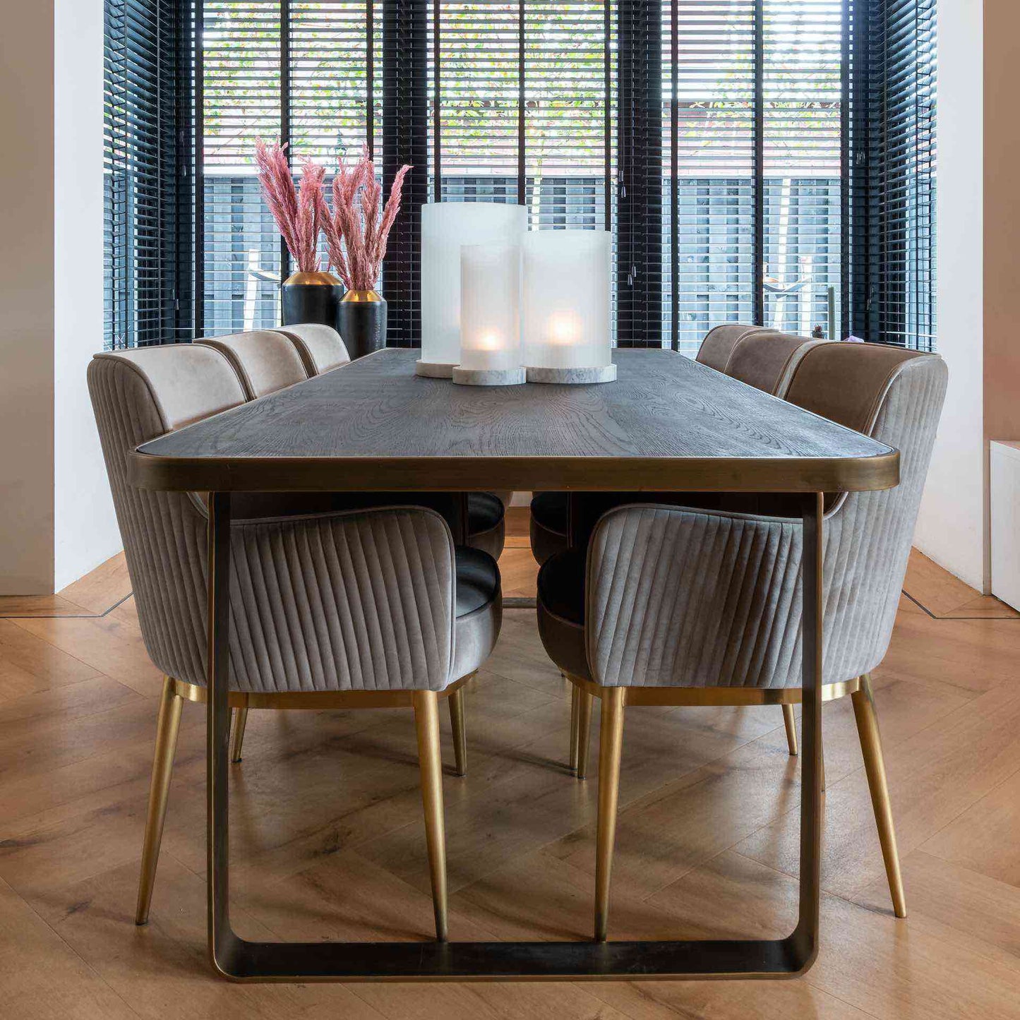 Brushed Gold Effect And Black Oak Dining Table