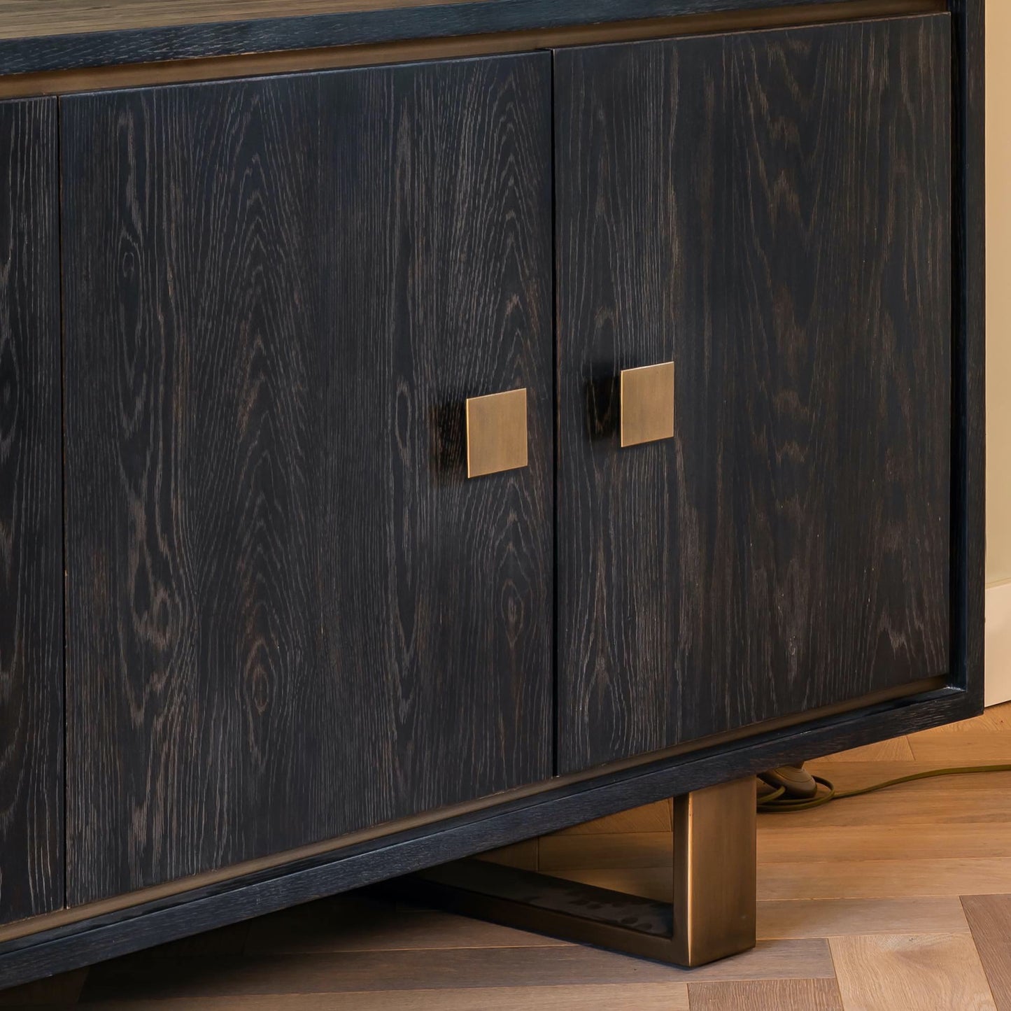 Brushed Gold Effect And Black Oak Sideboard