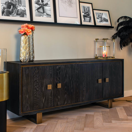 Brushed Gold Effect And Black Oak Sideboard