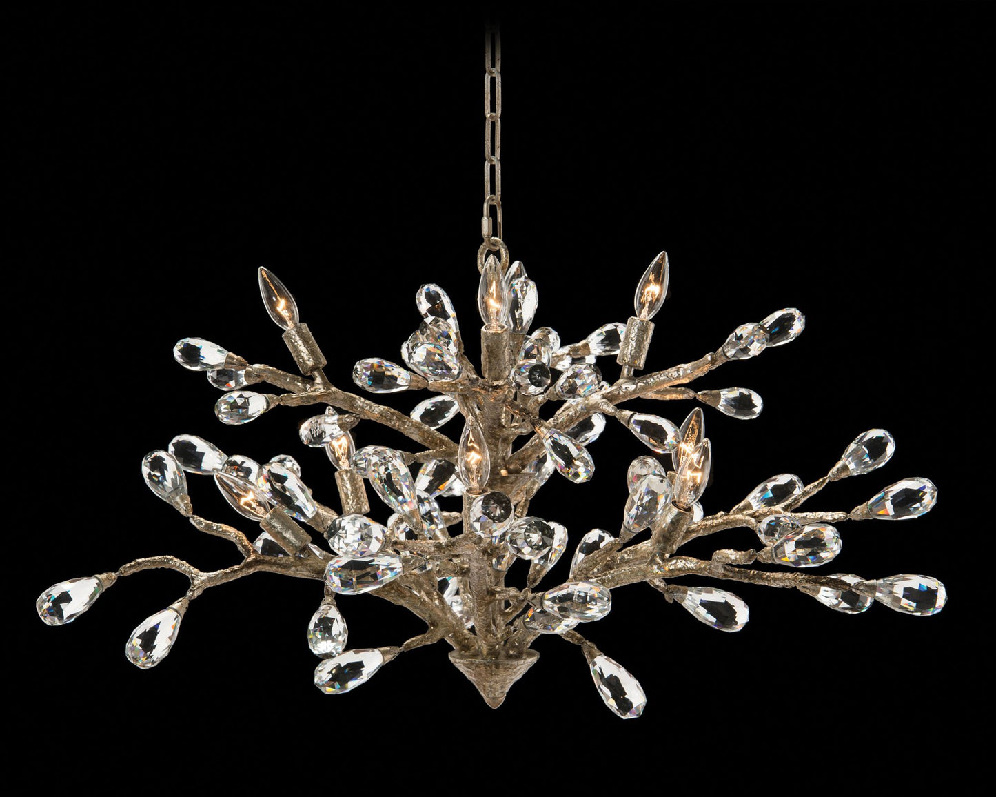 Budding Crystal 39" Wide Antique Silver 10-Light Chandelier