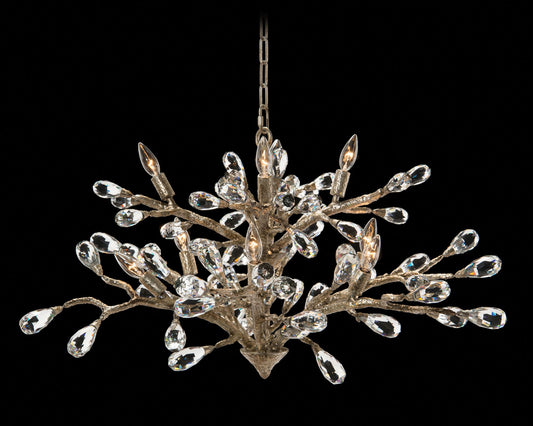 Budding Crystal 39" Wide Antique Silver 10-Light Chandelier