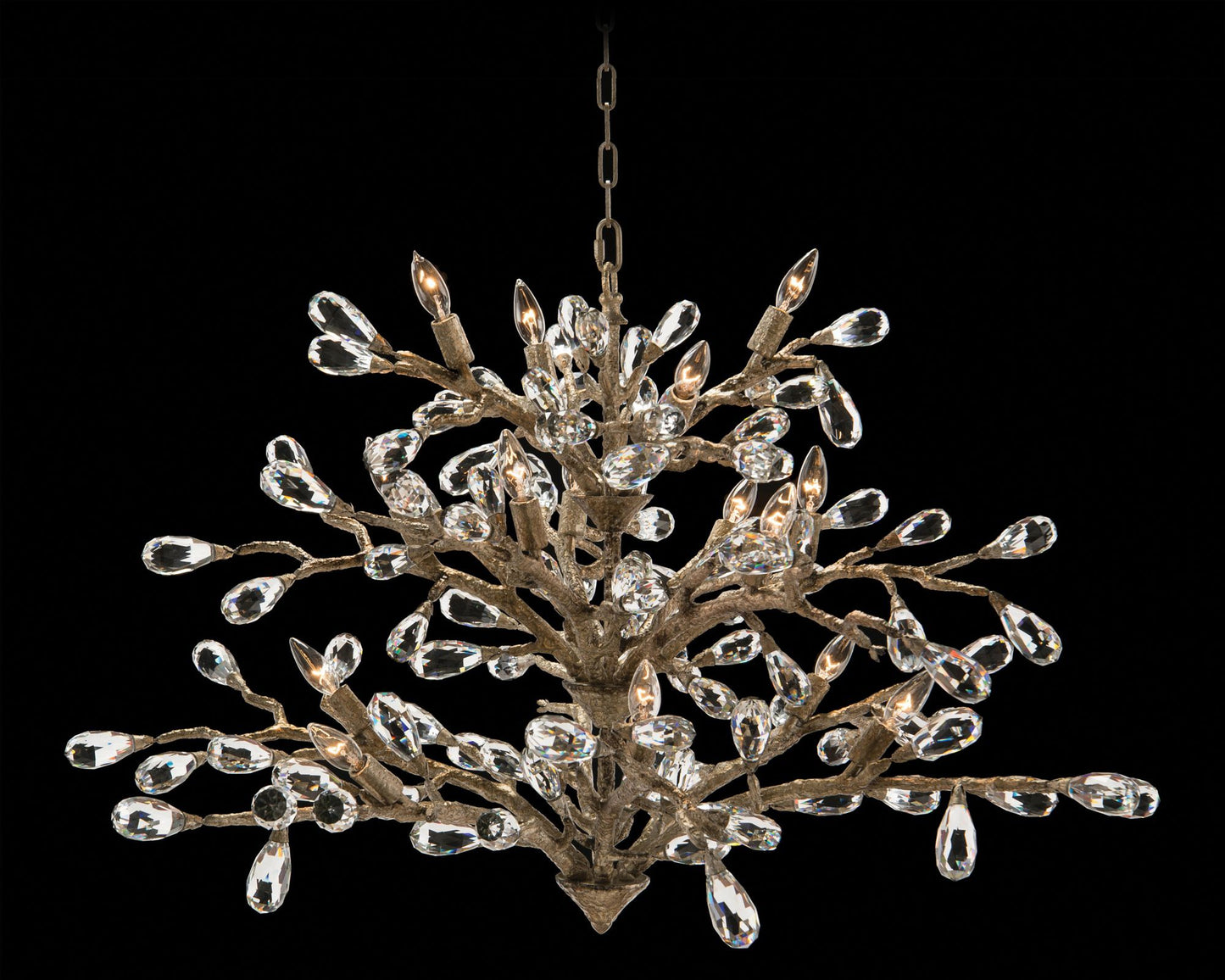 Budding Crystal 47" Wide Antique Silver 16-Light Chandelier