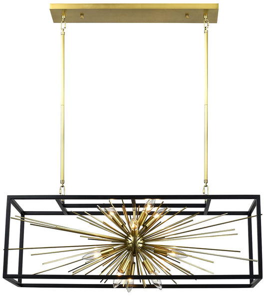 Burst 10-Light Modern Rectangular Sputnik Aged Brass Chandelier