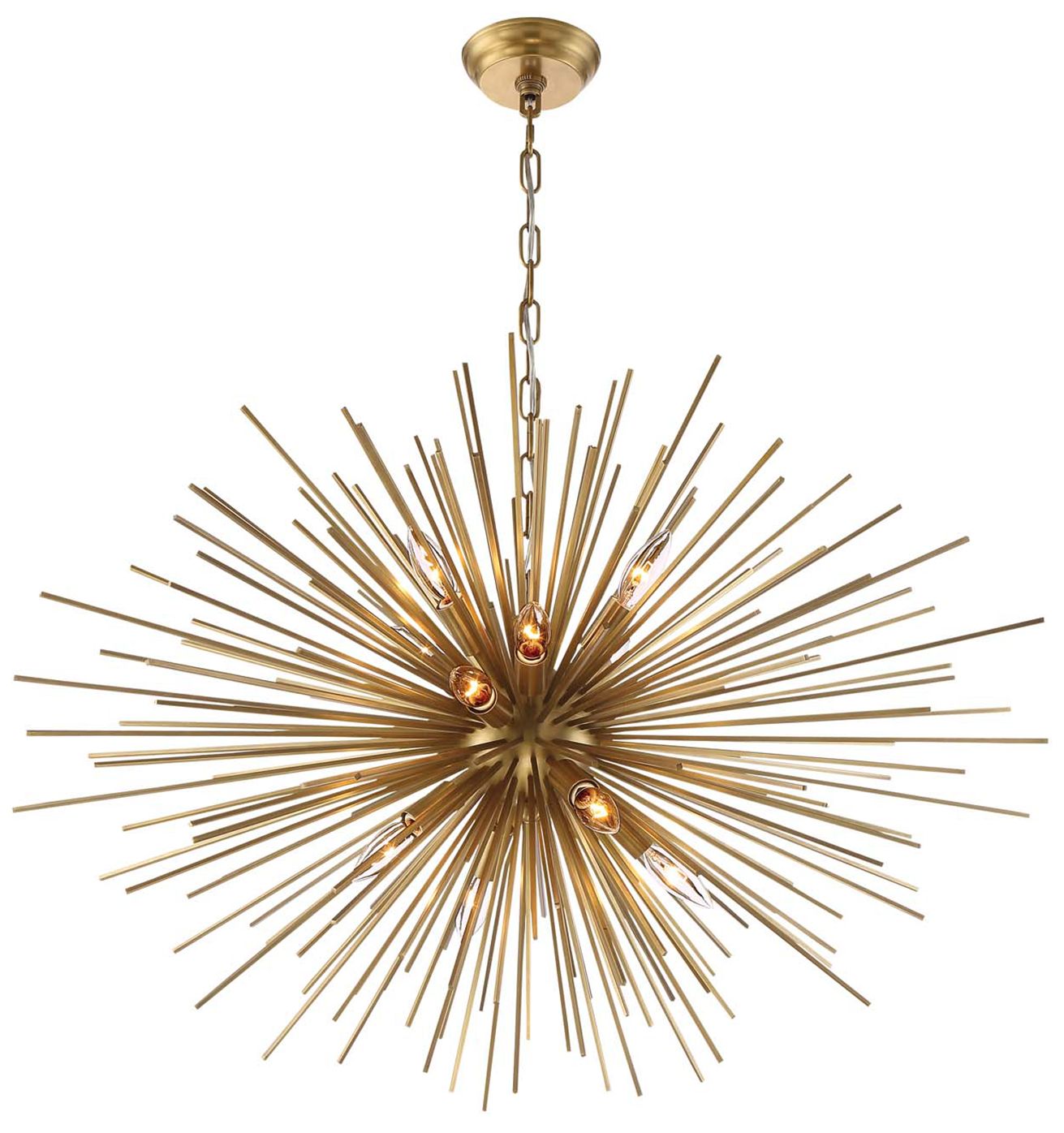 Burst 12-Light 35 Inch Unique Aged Brass Square Stem Sputnik