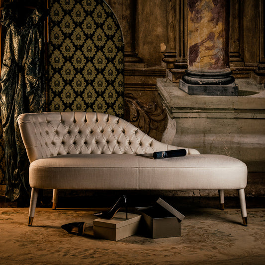 Button Upholstered Designer Linen Chaise Longue