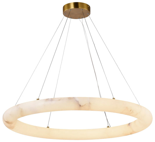 Camila 35" Wide Brushed Brass Chandelier w/ White Opal Shade