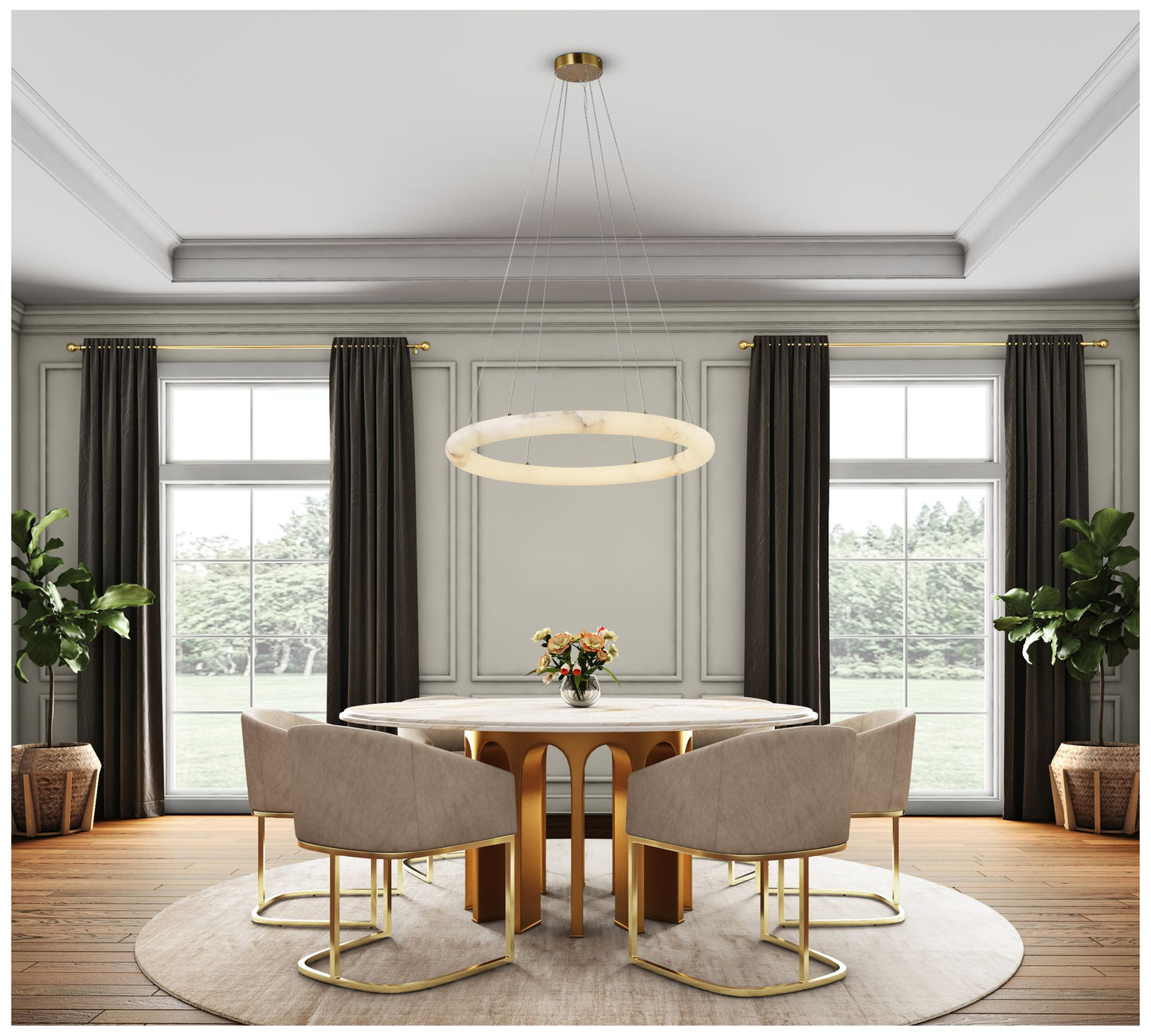 Camila 35" Wide Brushed Brass Chandelier w/ White Opal Shade