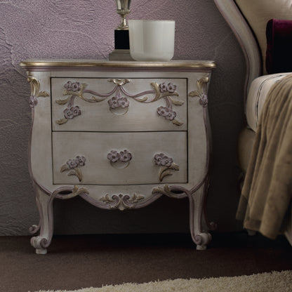 Carved Floral Italian Bedside Cabinet