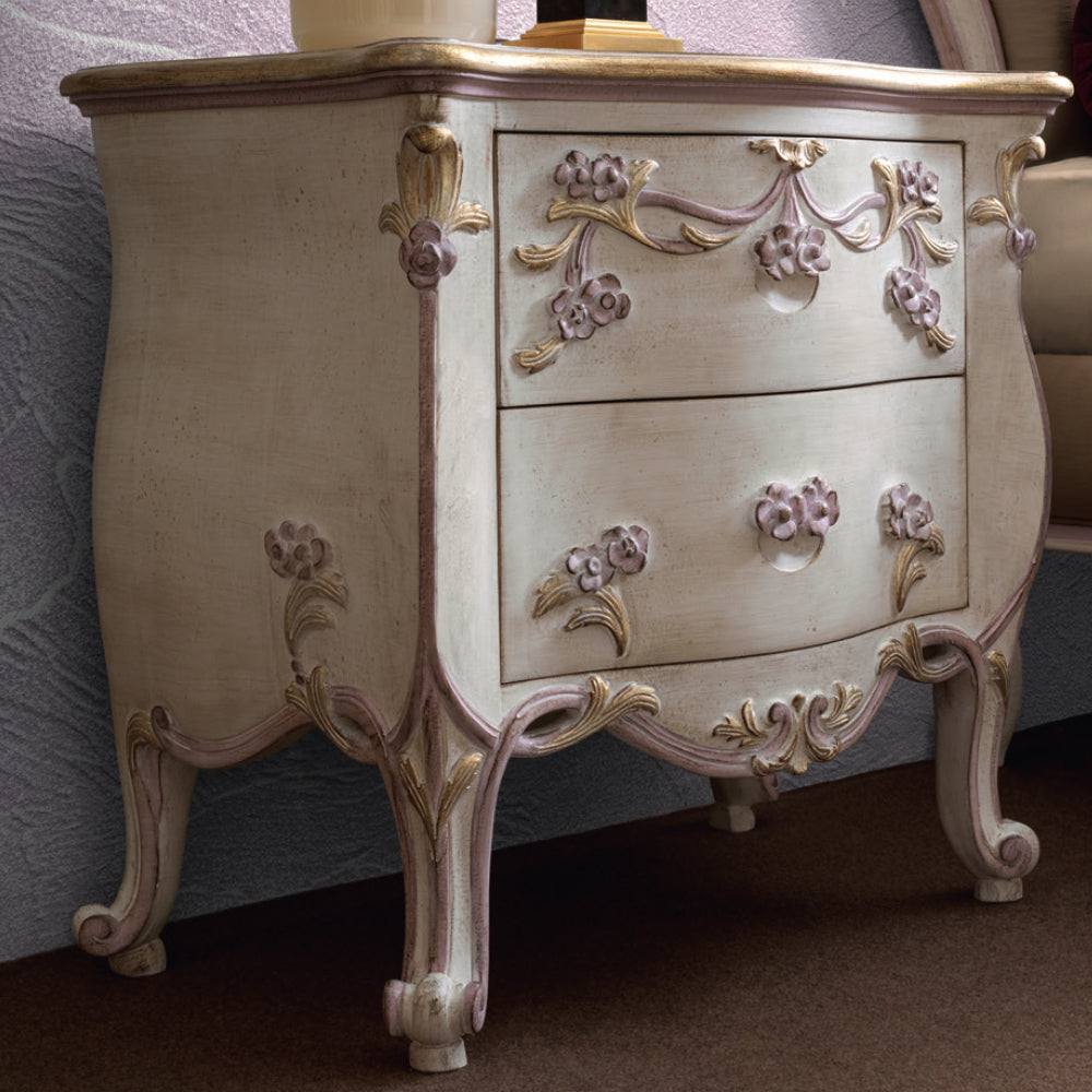 Carved Floral Italian Bedside Cabinet