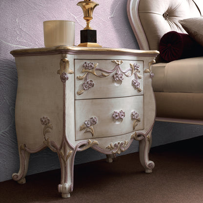 Carved Floral Italian Bedside Cabinet