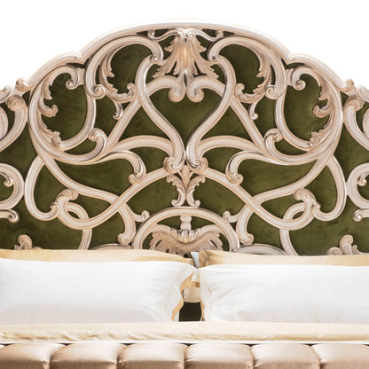 Carved Rococo Style Bed With Tall Headboard