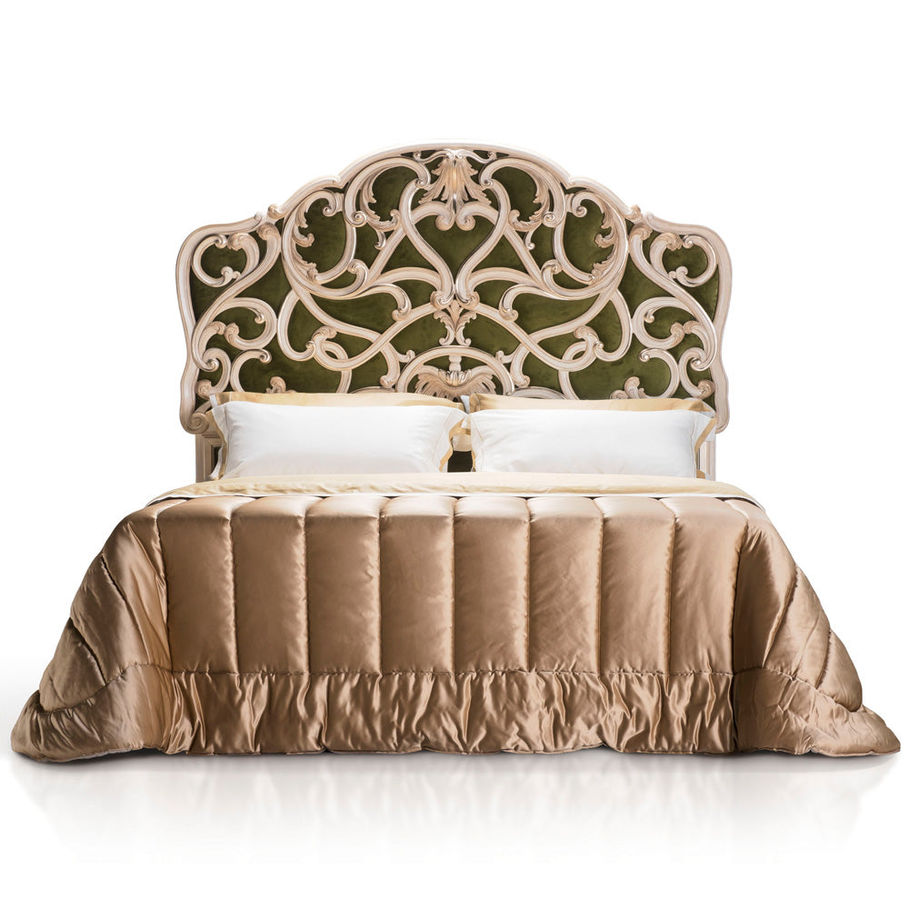 Carved Rococo Style Bed With Tall Headboard