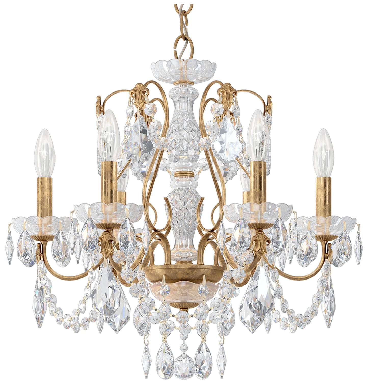 Century 20"H x 21"W 6-Light Crystal Chandelier in French Gold