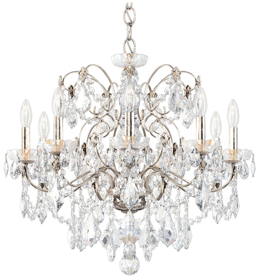 Century 22"H x 26"W 9-Light Crystal Chandelier in Antique Silver