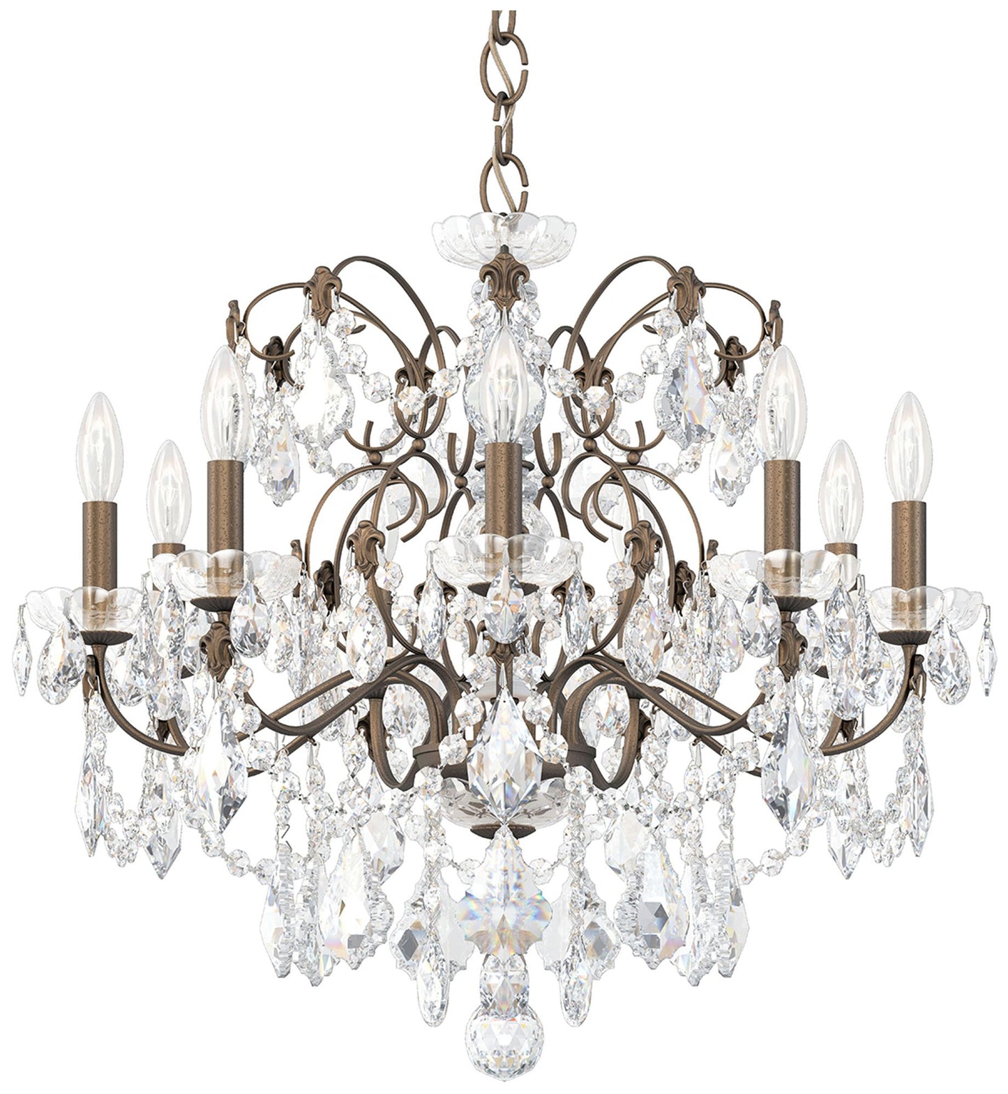 Century 22"H x 26"W 9-Light Crystal Chandelier in Etruscan Gold