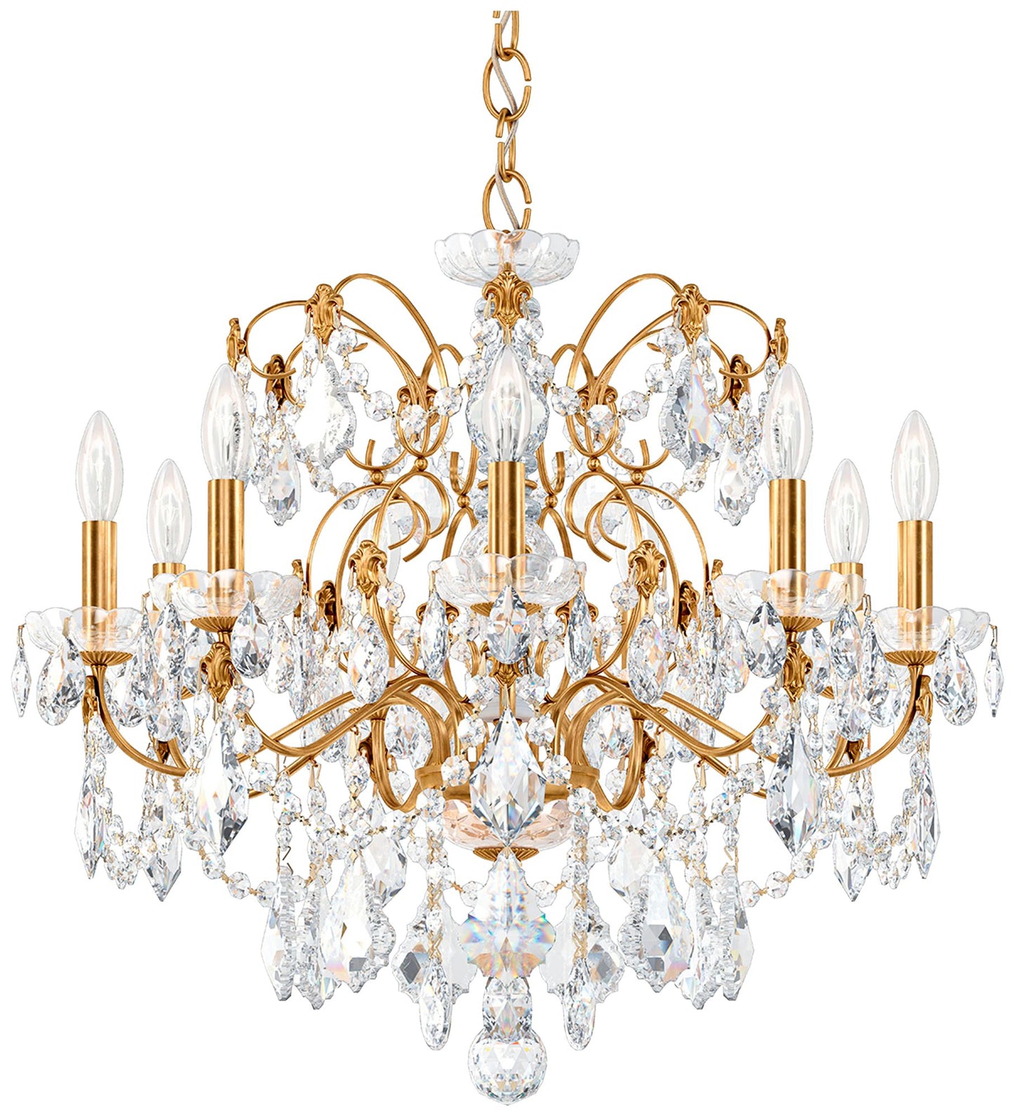 Century 22"H x 26"W 9-Light Crystal Chandelier in Heirloom Gold