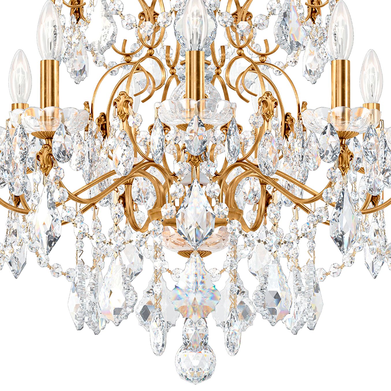 Century 22"H x 26"W 9-Light Crystal Chandelier in Heirloom Gold